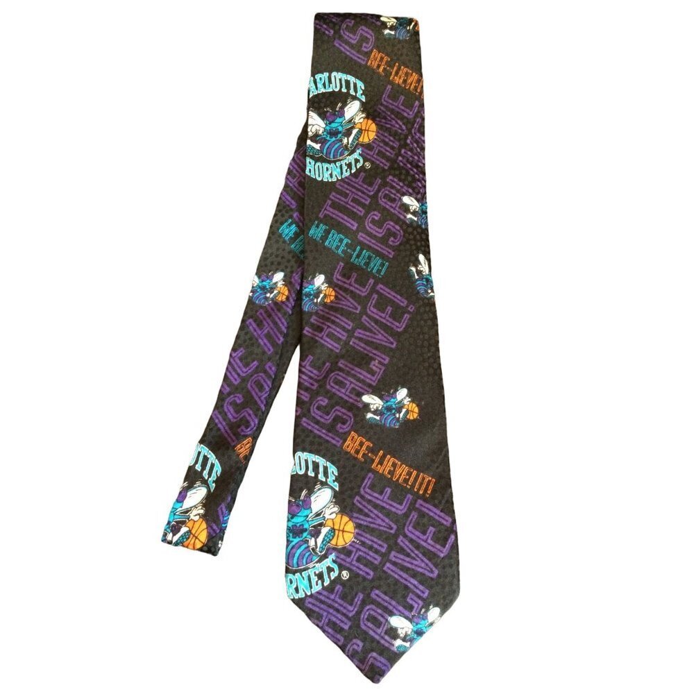 Vintage RM Style NBA Charlotte Hornets We Bee-Lieve! Men's Silk Neck Tie